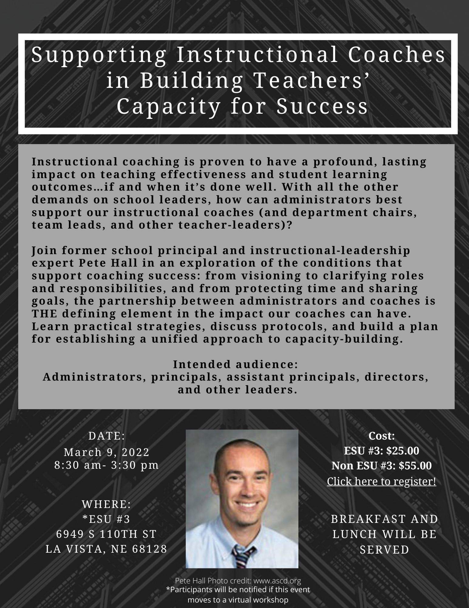 Click here to register for the Supporting Instructional Coaches in Building Teacher Capacity for Success #19995 on March 9, 2022